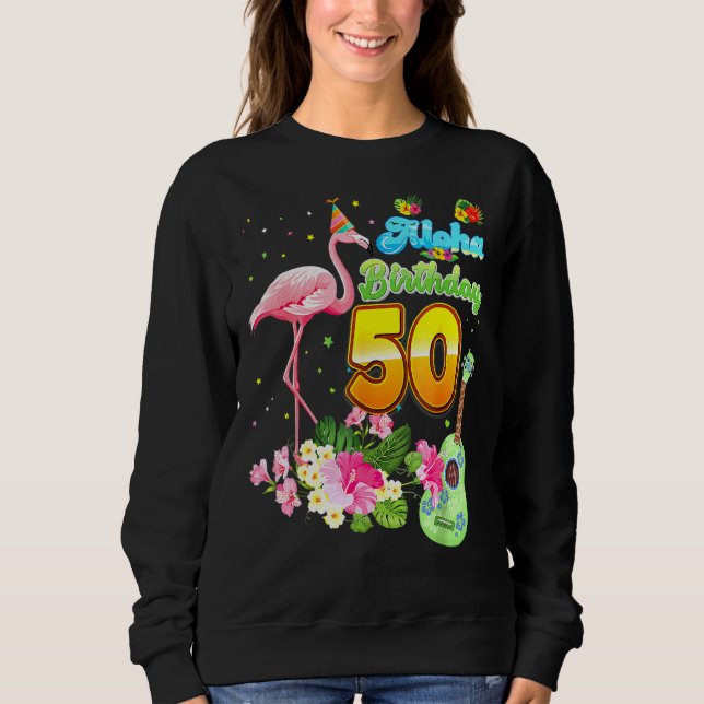 Sweatshirt Aloha Hawaii 50e anniversaire 50 ans Flamant rose  (Devant)