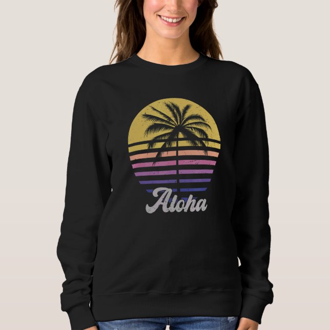 Sweatshirt Aloha Hawaii Hawaii île Hawaii Palm Tree Beach Vin (Devant)