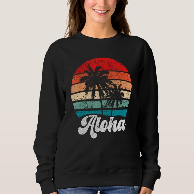 Sweatshirt Aloha Hawaii Hawaiian Island Palm Tree Beach Retro (Devant)