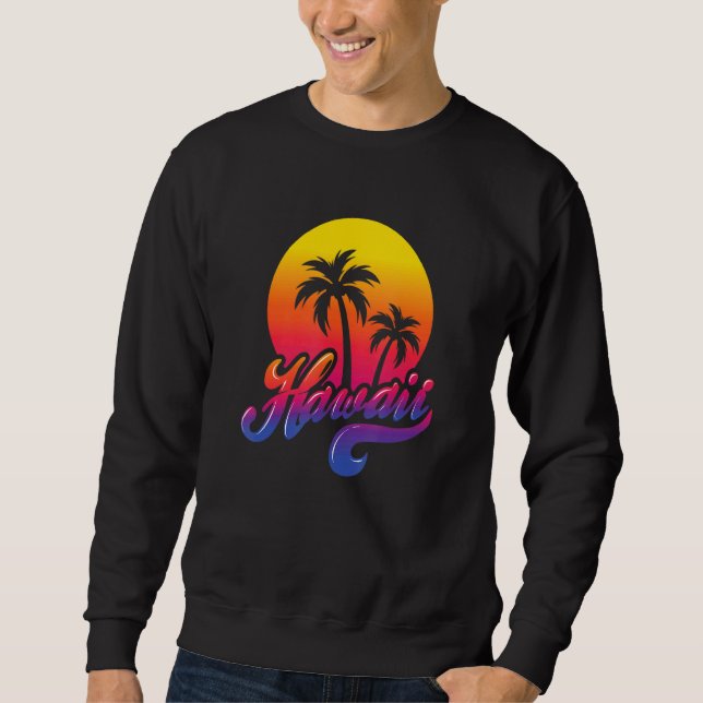 Sweatshirt Aloha Hawaii Hawaiian Island Palm Trees Beach Vaca (Devant)