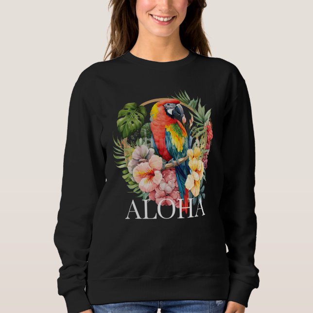 Sweatshirt Aloha Parrot Tropical Bird Vacation Beach Flower H (Devant)