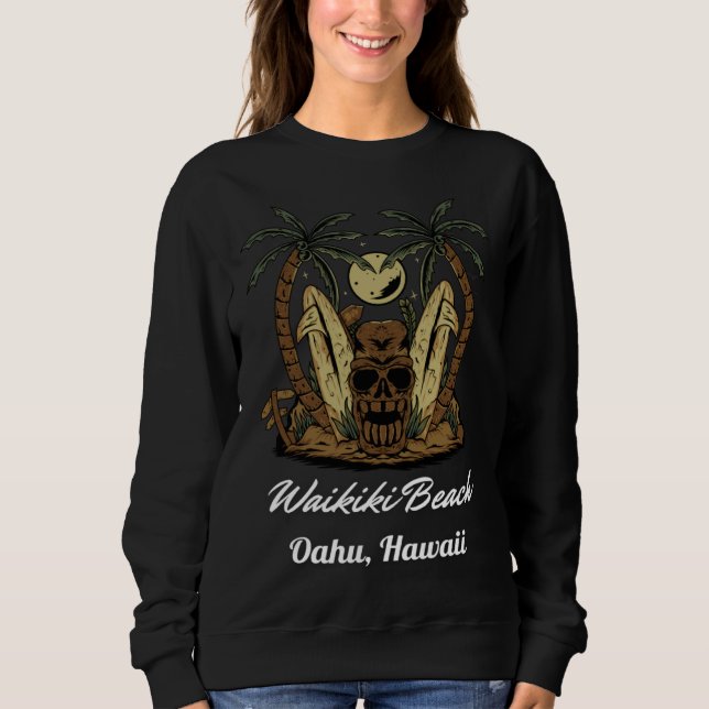 Sweatshirt Aloha State Waikiki Beach Oahu Longboard Surfing (Devant)