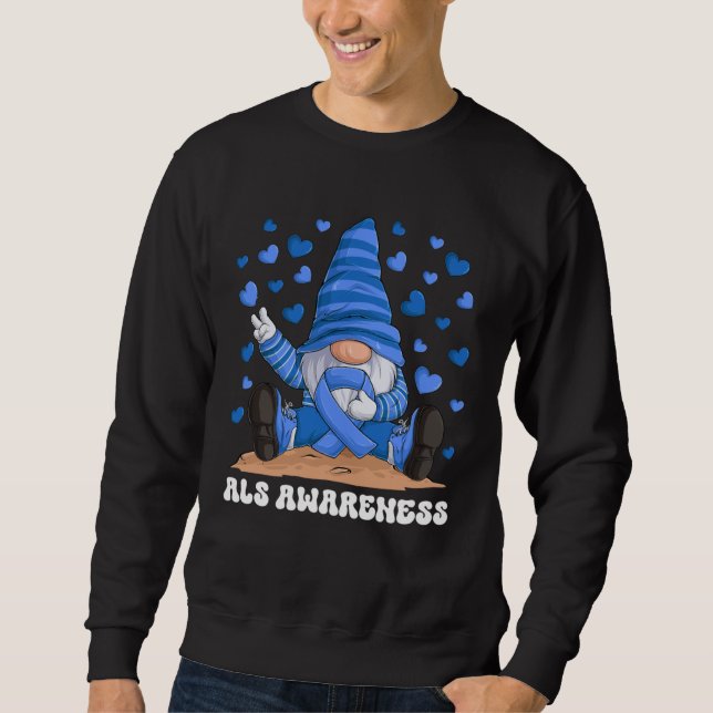 Sweatshirt ALS Awareness Month Blue Ribbon Gnome (Devant)
