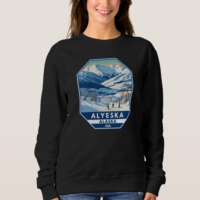 Sweatshirt Alyeska Alaska Winter Travel Art Vintage (Devant)