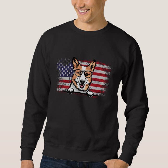Sweatshirt Amant de chien Corgi Drapeau américain 4 juillet (Devant)