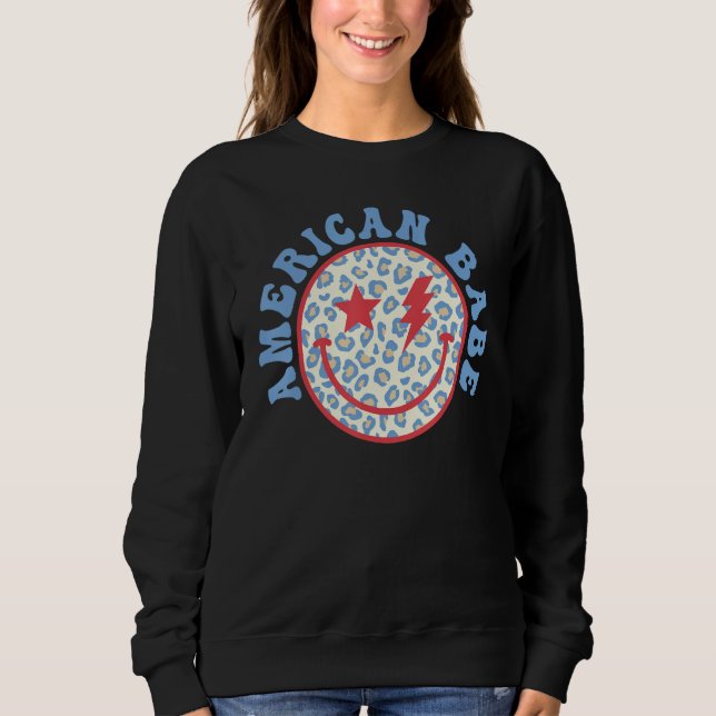 Sweatshirt America Babe Vibes Face Smile American Flag 4th Of (Devant)