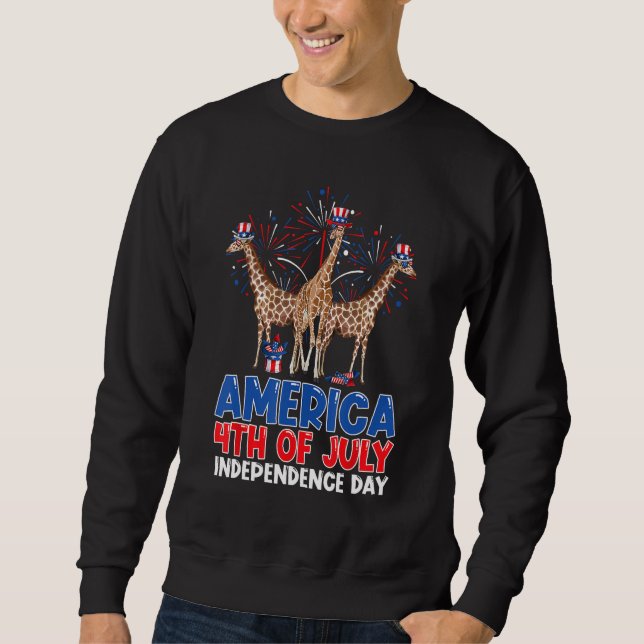 Sweatshirt America Giraffes American Flag Indepedence Day 4th (Devant)