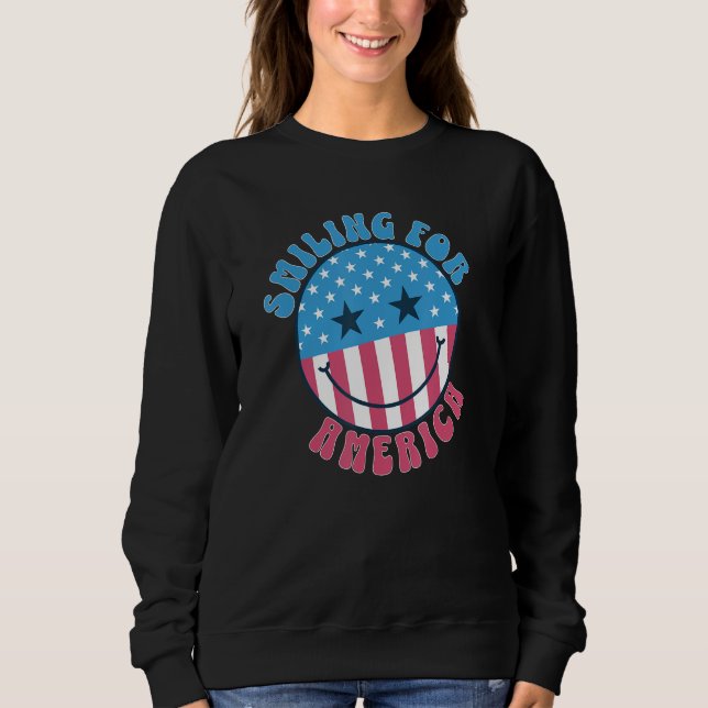 Sweatshirt America Vibes Smile Face US Flag Retro Groovy 4th  (Devant)