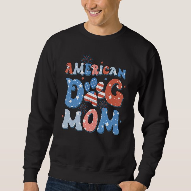 Sweatshirt American 4th Of July Dog Mom Retro Groovy Dog Paw  (Devant)