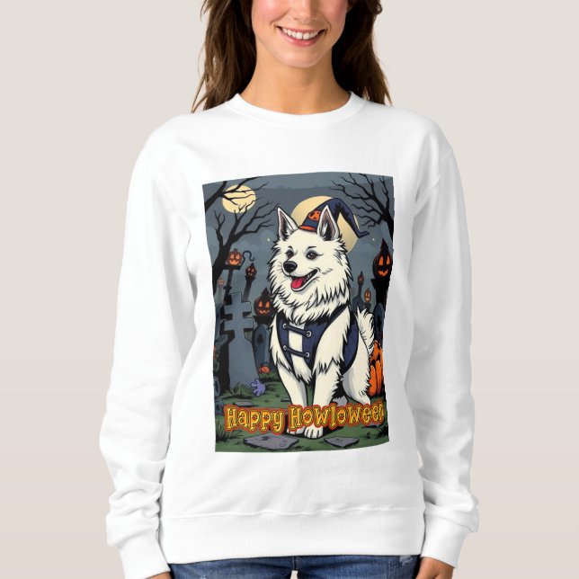 Sweatshirt American Eskimo Dog Happy Howloween (Devant)