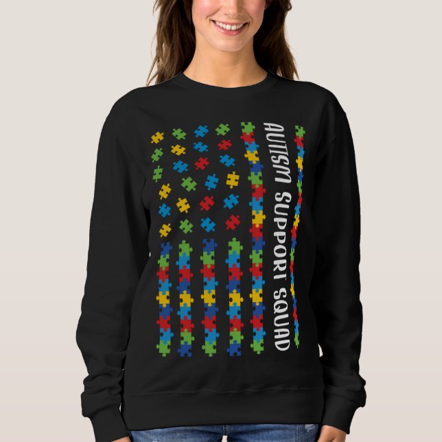 Sweatshirt American Flag Autism Awareness Puzzle Support Squa (Devant)