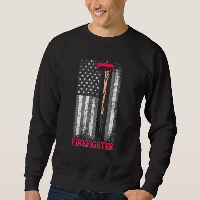 Sweatshirt American Flag Ax Mince Red Line Patriot Firefighte (Devant)