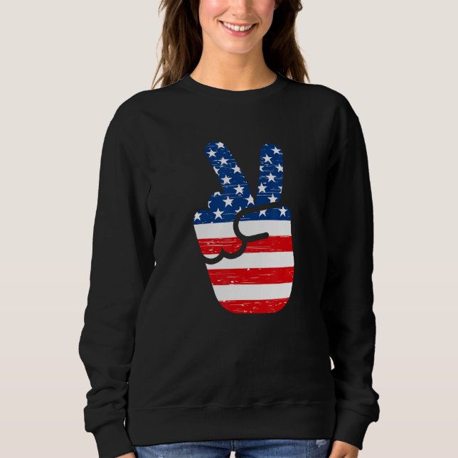Sweatshirt American Flag Cool Peace Hand Sign Patriotic Boys  (Devant)