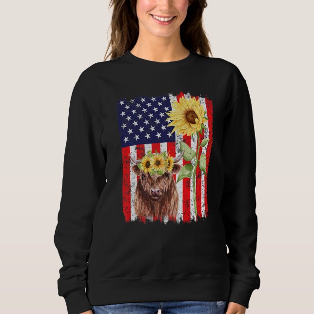 Sweatshirt American Flag Farm Cow Sunflower Farming Highland (Devant)