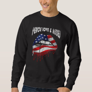 Sweatshirt American Flag Lips Peace Love Kisses Patriotic Aes
