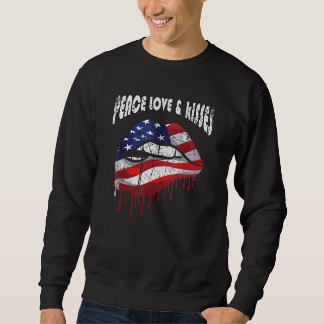 Sweatshirt American Flag Lips Peace Love Kisses Patriotic Aes (Devant)