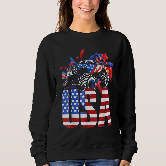 Sweatshirt American Flag Monster Truck 4th Of July USA Patrio (Devant)