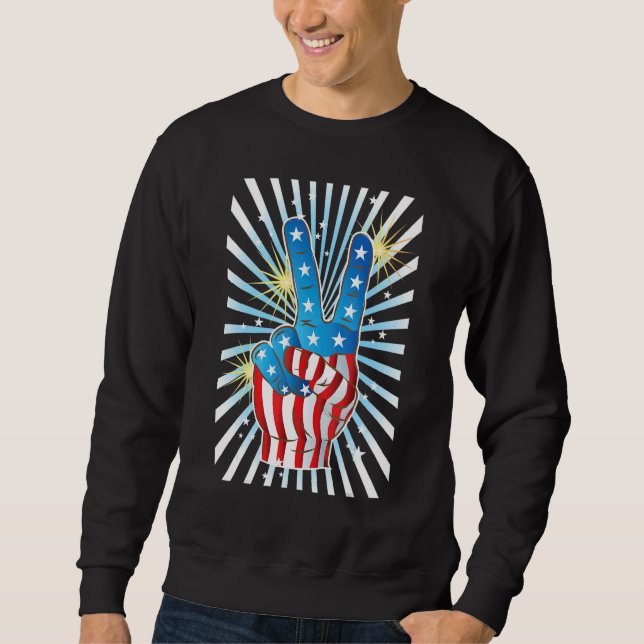Sweatshirt American Flag Peace Sign Hand   Fourth of July (Devant)