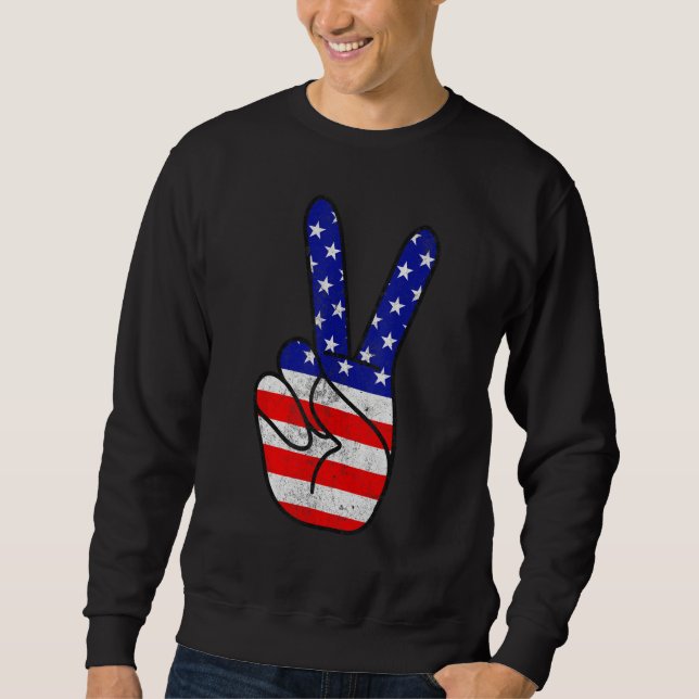 Sweatshirt American Flag Peace Sign Hand Patriotic 4th Of Jul (Devant)