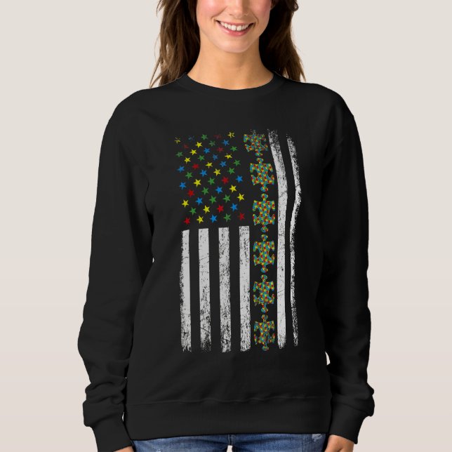 Sweatshirt American Flag Puzzle Sensibilisation sur l'autisme (Devant)