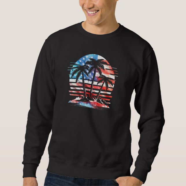 Sweatshirt American Flag Retro Beach Palm Trees 4th of July P (Devant)