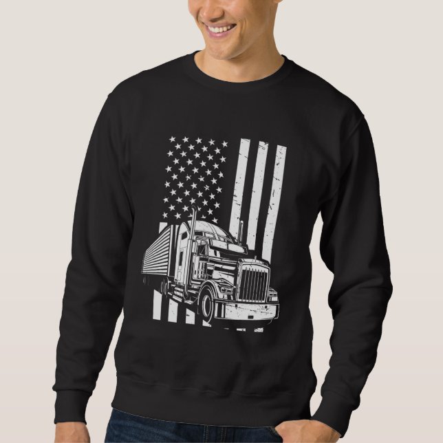 Sweatshirt American Flag Semi Truck Trucker (Devant)