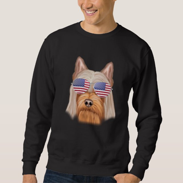 Sweatshirt American Flag Silky Terrier Dog America Pocket (Devant)