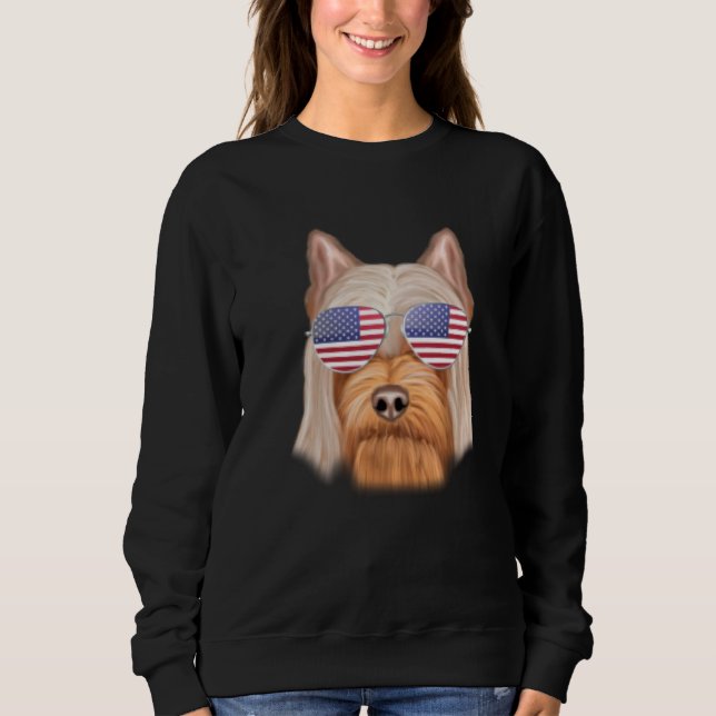 Sweatshirt American Flag Silky Terrier Dog America Pocket (Devant)