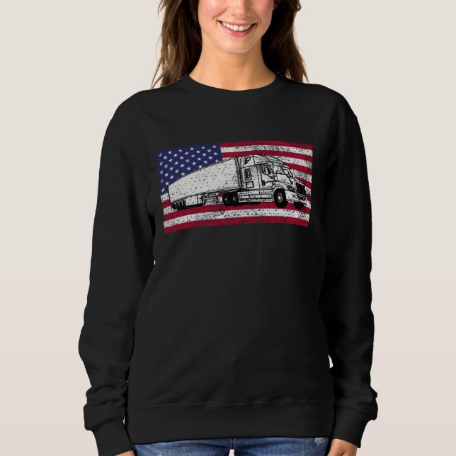 Sweatshirt American Flag Truck Driver Distressed Big Rig (Devant)
