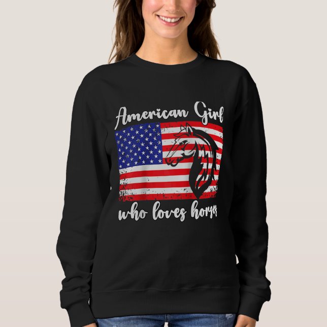 Sweatshirt American girl who loves horses rider Raglan Baseba (Devant)