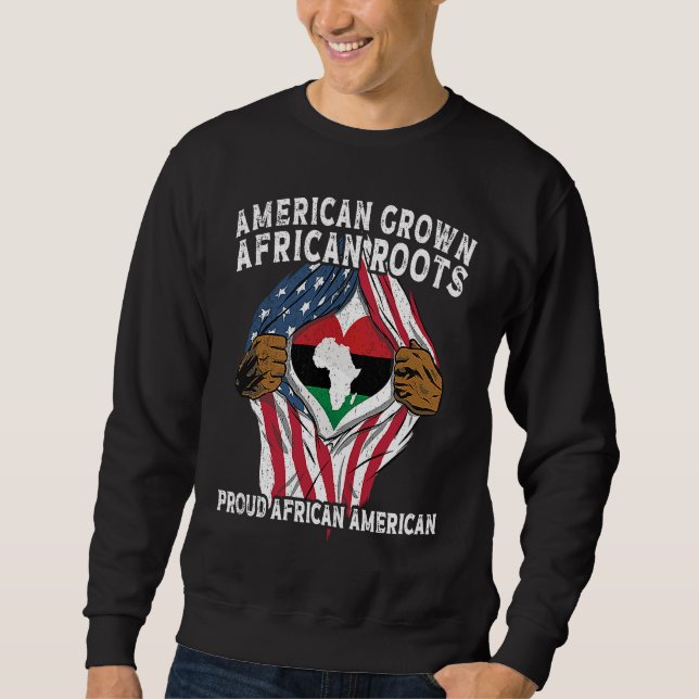 Sweatshirt American Grown African Roots USA African Flag Patr (Devant)