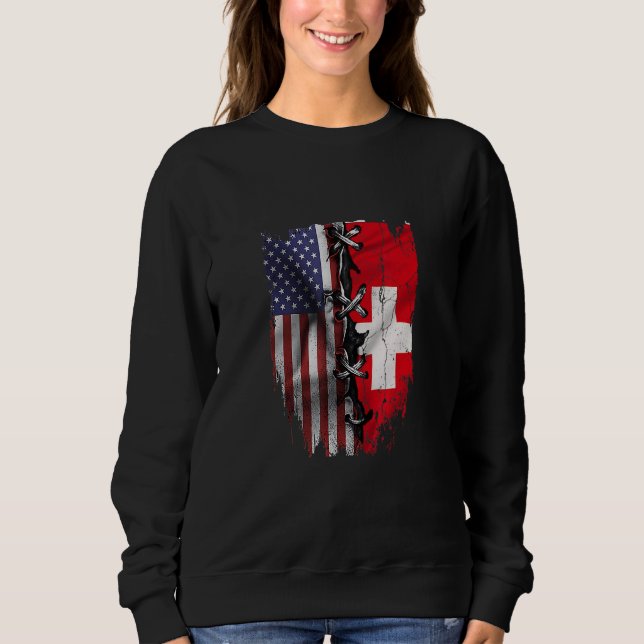 Sweatshirt American Grown Swiss Roots USA Switzerland Flag (Devant)