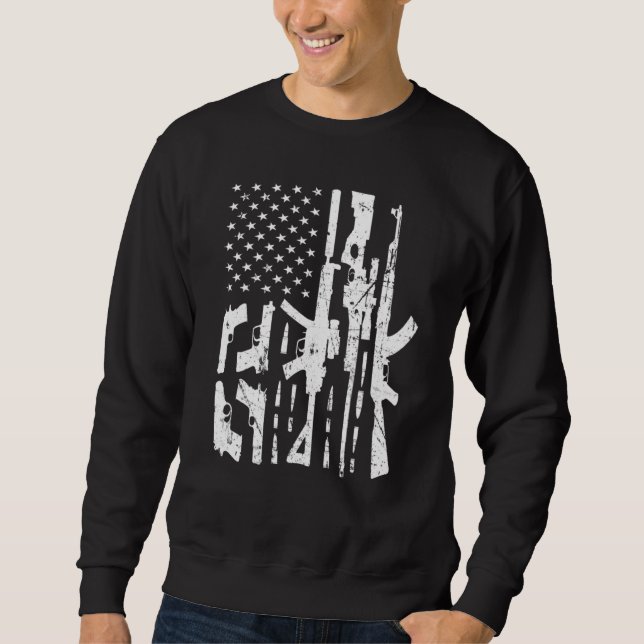 Sweatshirt American Gun Drapeau Main Gun Rifle Sniper Bullets (Devant)
