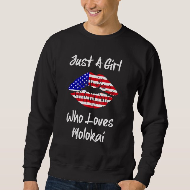 Sweatshirt American Lip Flag Girl Kiss Love Hawaii Molokai (Devant)