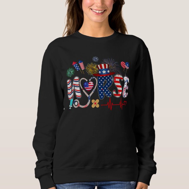Sweatshirt American Nurse 4th of July Nurse Stethoscope Heart (Devant)