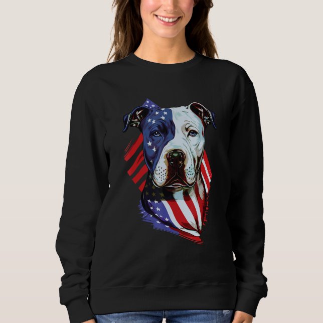 Sweatshirt American Pitbull with American Flag Illustration (Devant)
