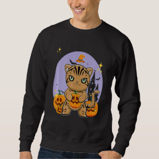 Sweatshirt American Shorthair Cat With Pumpkin Halloween