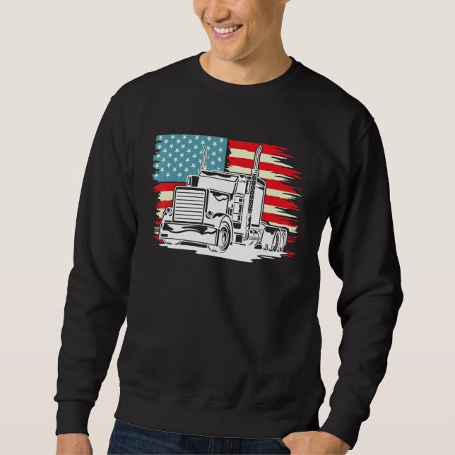 Sweatshirt American Truck Driver Patriotic US Flag Semi Trail (Devant)