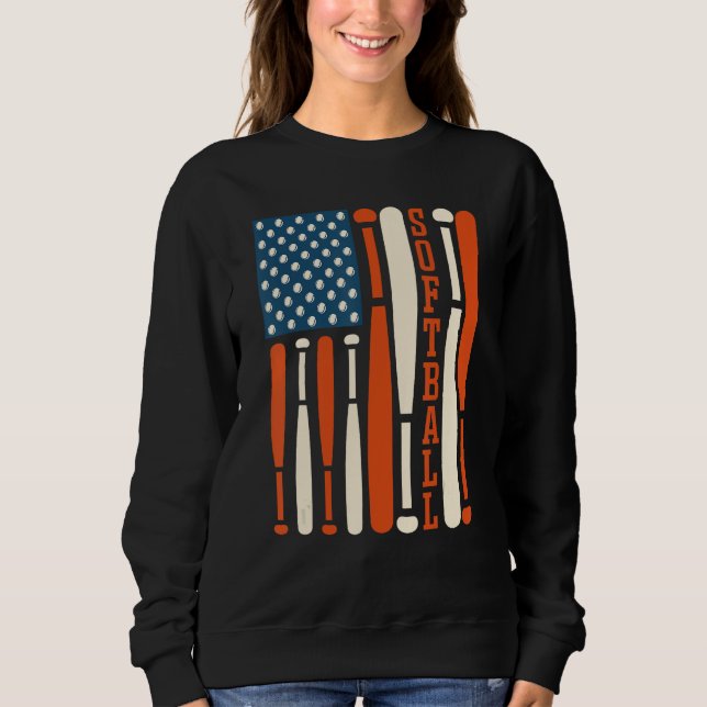 Sweatshirt American USA Flag Softball Bat Softball Softball C (Devant)