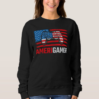 Sweatshirt Amerigamer Distressed American Flag Gamer July 4th