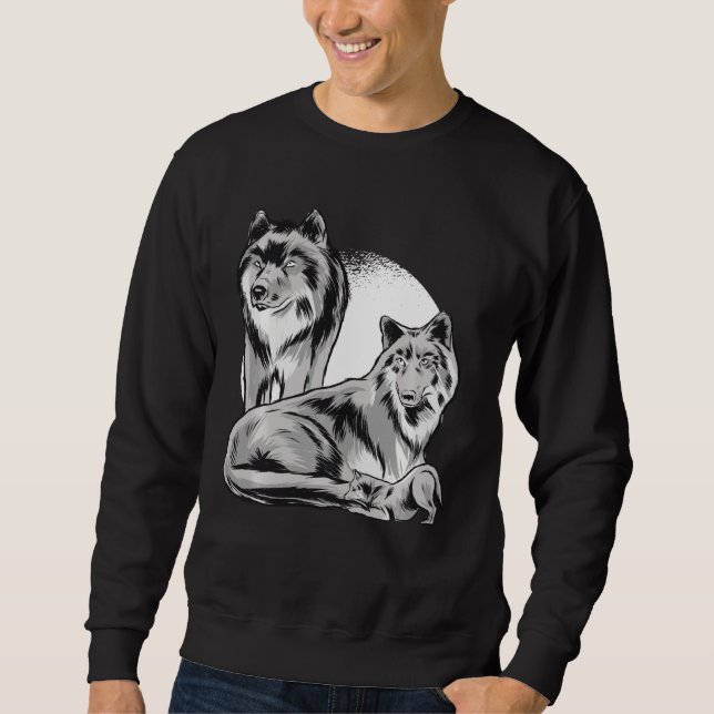Sweatshirt Amérindien Wolf mère père et bébé loup F (Devant)