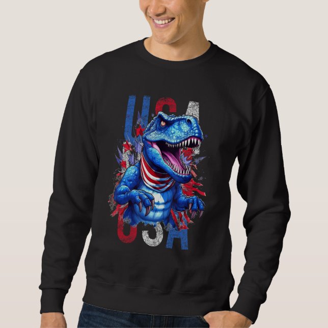 Sweatshirt Amerisaurus Rex 4th of July TRex US Flag Patriotic (Devant)