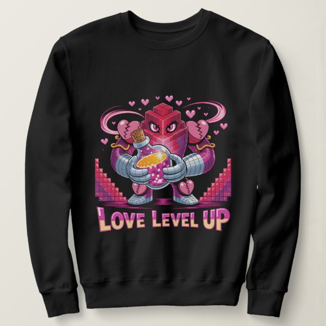 Sweatshirt Amour de joueur Rétro Voxel Robot rose avec Potio  (Design devant)