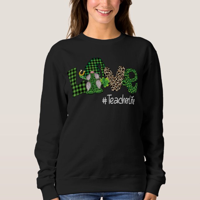 Sweatshirt Amour Enseignant Vie Amusante Gnome Leopard Plaid  (Devant)