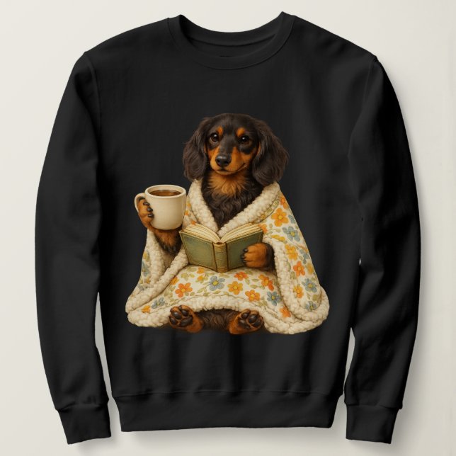 Sweatshirt Amoureux de livres de café Teckel — Teckel de lect (Design devant)
