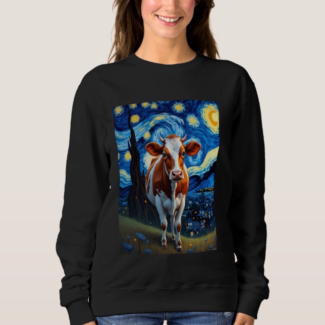Sweatshirt Amoureux des animaux de bovine de vache de nuit ét (Devant)