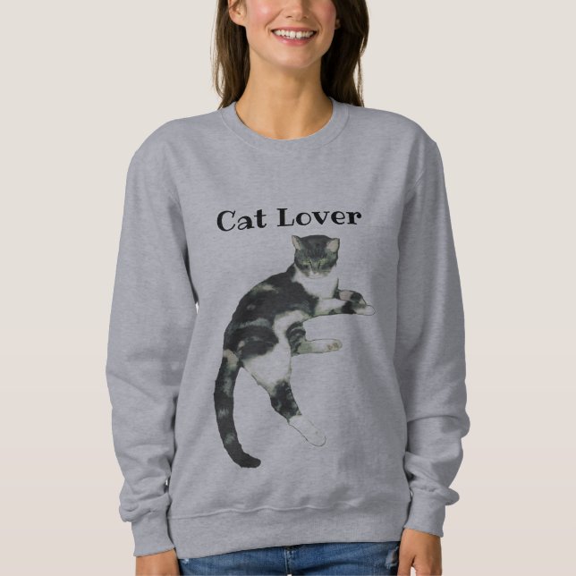 Sweatshirt Amoureux des chats Gris Chat Blanc Art Texte  (Devant)