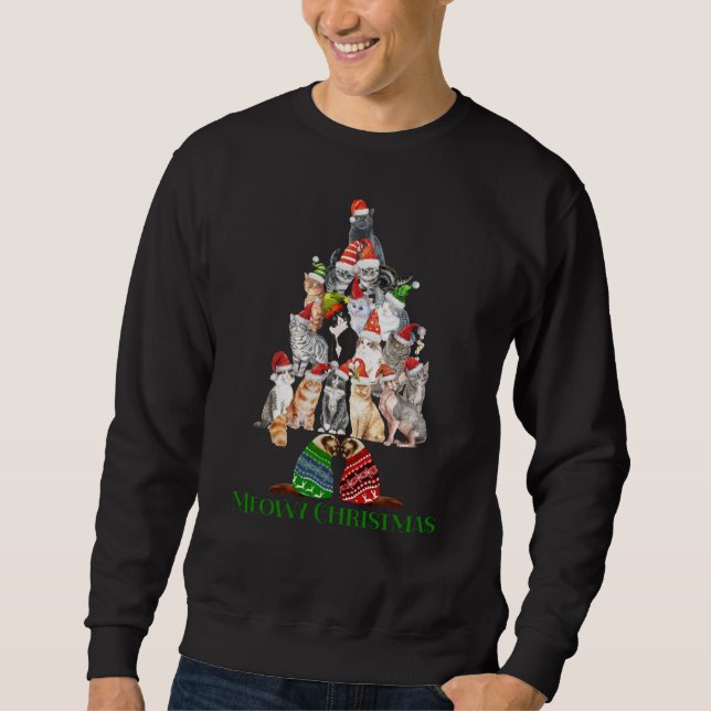 Sweatshirt amoureux des chats Meowy sapin de Noël (Devant)