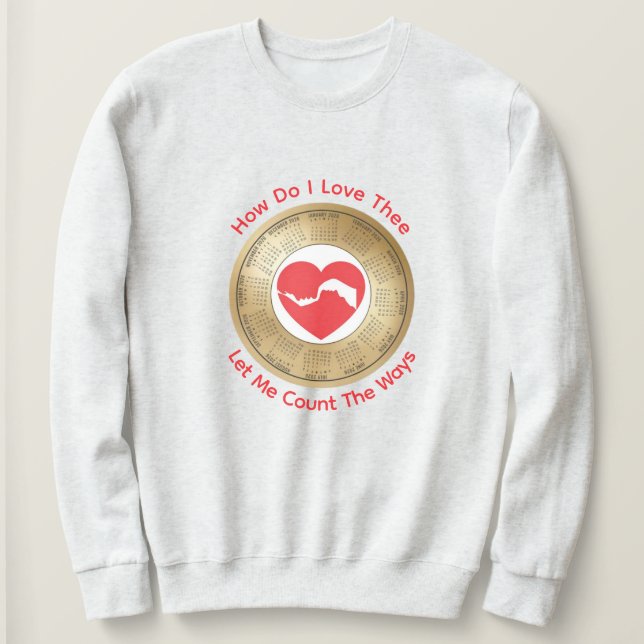 Sweatshirt Amoureux du calendrier 2026 Comment t'aime-je (Design devant)