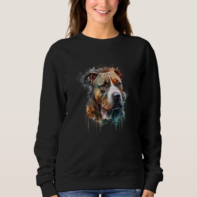 Sweatshirt Amstaff watercolor splash American Staffordshire T (Devant)